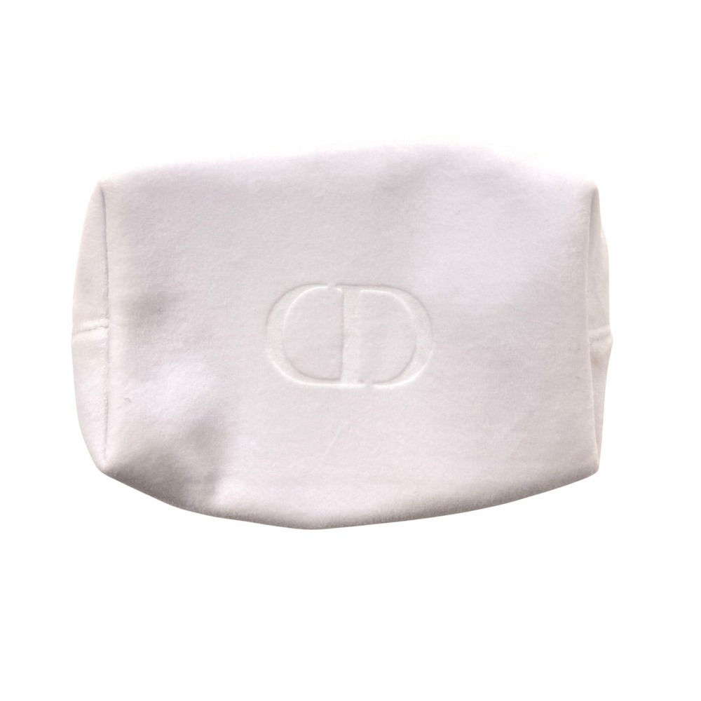 Dior Beauty White Velvet Makeup Pouch Gold Zipper CD Logo Cosmetic Travel Bag